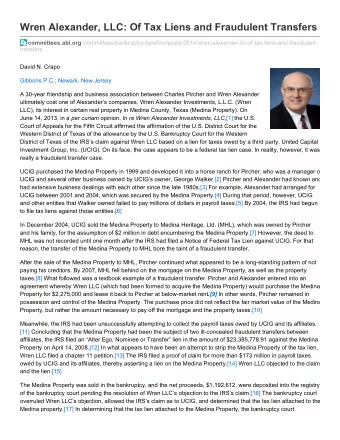 Wren Alexander, LLC: Of Tax Liens and Fraudulent Transfers committees.abi.org