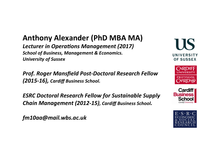 anthony alexander phd mba ma