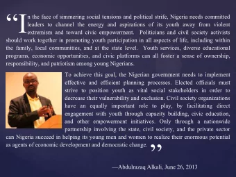 as agents of economic development and democratic change. Abdulrazaq Alkali, June 26, 2013