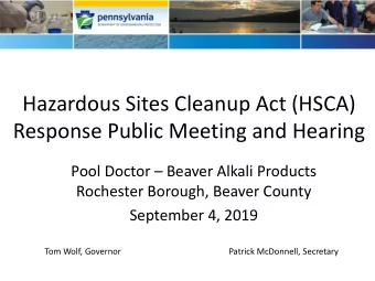 Response Public Meeting and Hearing Pool Doctor  Beaver Alkali Products  Rochester Borough,