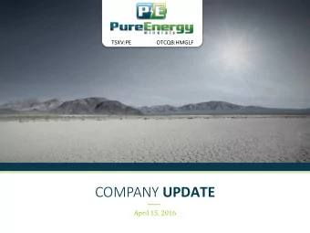 COMPANY UPDATE  April 15, 2016  CAUTIONARY STATEMENT  Certain statements contained in this