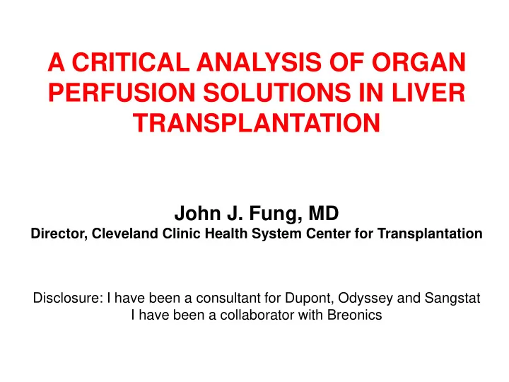 john j fung md director cleveland clinic health system