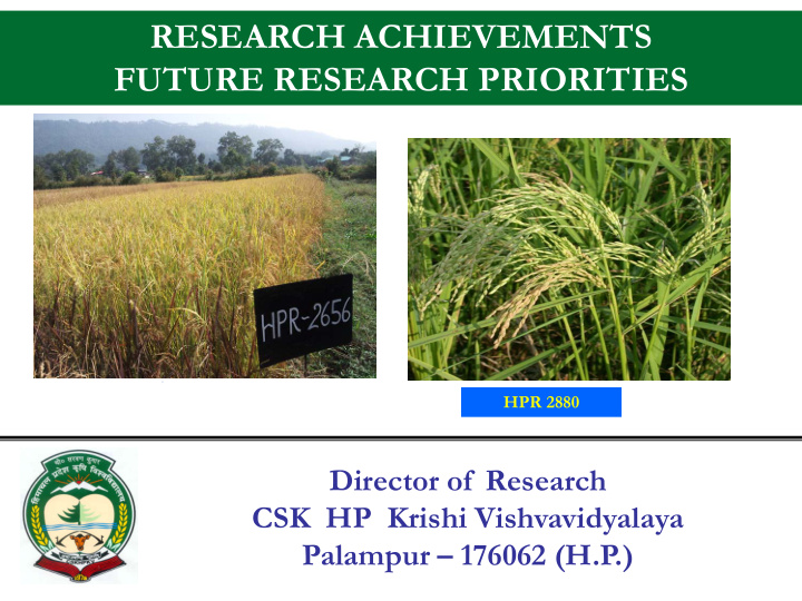 research achievements future research priorities