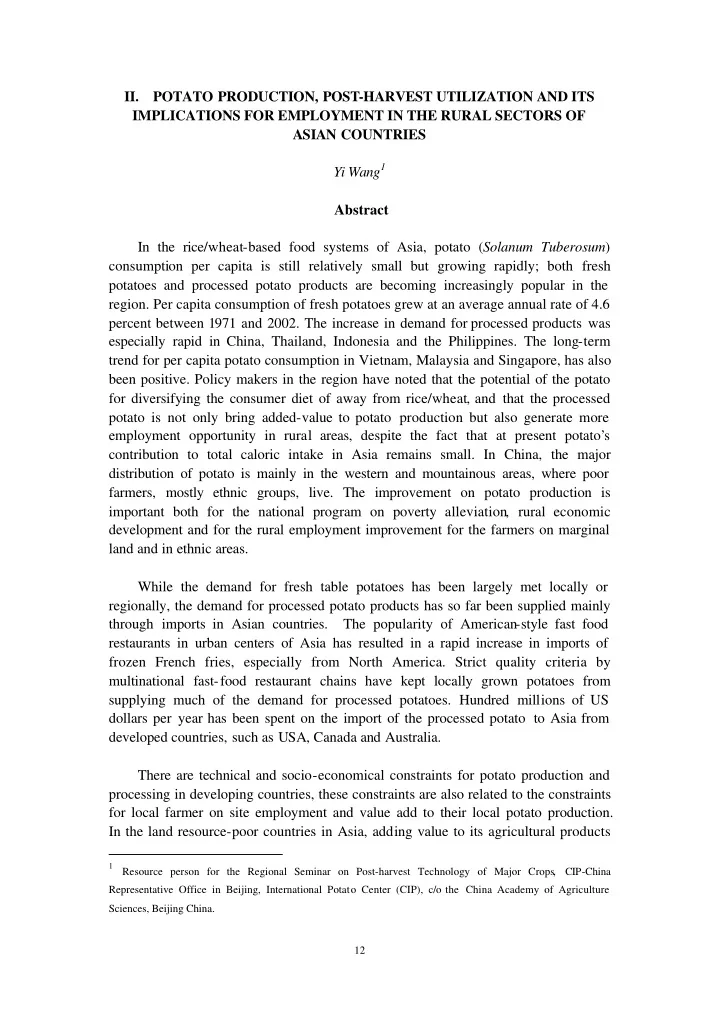 ii potato production post harvest utilization and its