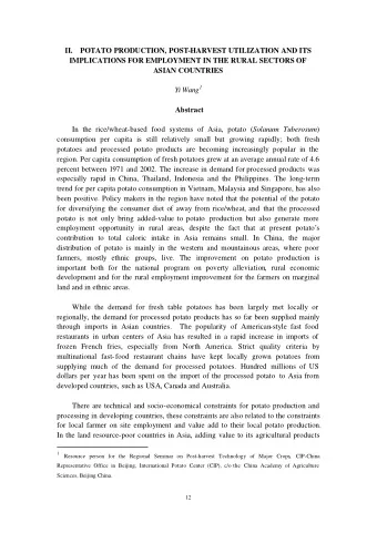 II.  POTATO PRODUCTION, POST-HARVEST UTILIZATION AND ITS  IMPLICATIONS FOR EMPLOYMENT IN THE RURAL