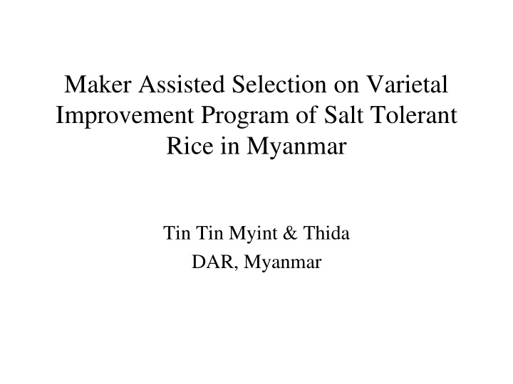 maker assisted selection on varietal improvement program