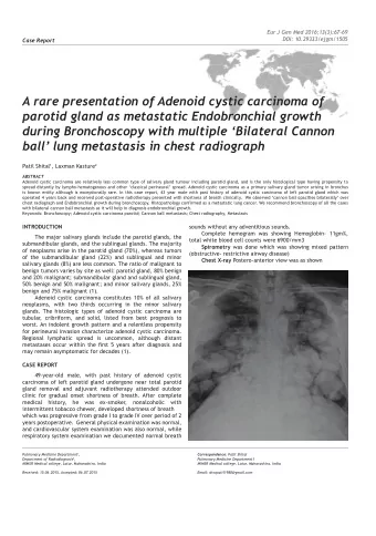 A rare presentation of Adenoid cystic carcinoma of  parotid gland as metastatic Endobronchial