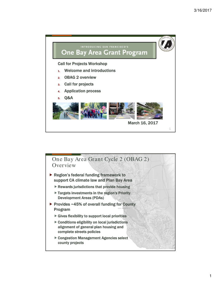 one bay area grant cycle 2 obag 2 overview