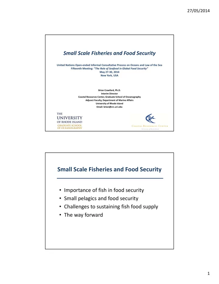 small scale fisheries and food security