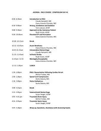 AGENDA  ENLS COURSE  SYMPOSIUM DAY #1 8:00  8:30am Introduction to ENLS Claude Hemphill,