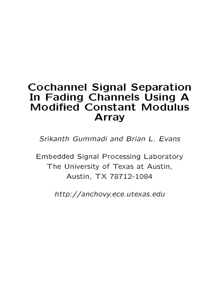 co channel signal sepa ration in f ading channels using a