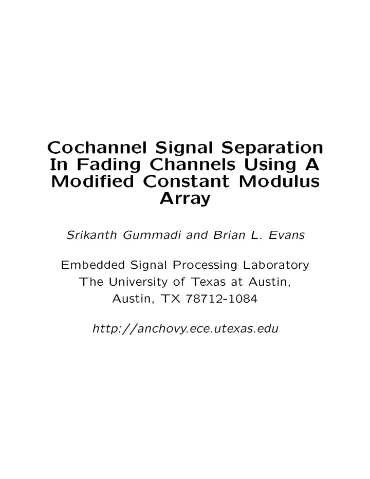 co channel signal sepa ration in f ading channels using a