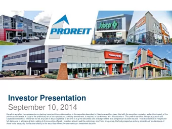 September 10, 2014  A preliminary short form prospectus containing important information relating