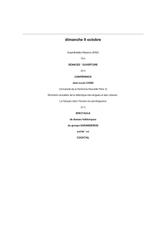 dimanche 9 octobre  Amphithtre Reitoria UFMG  19 h  SANCED  OUVERTURE  20 h  CONFRENCE