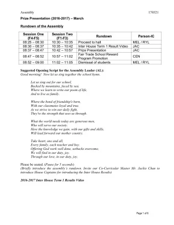 Assembly  170321  Prize Presentation (2016-2017)  March  Rundown of the Assembly  Session One