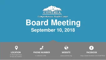 Board Meeting  September 10, 2018  LOCATION  PHONE NUMBER  WEBSITE  FACEBOOK  21 Municipal Drive