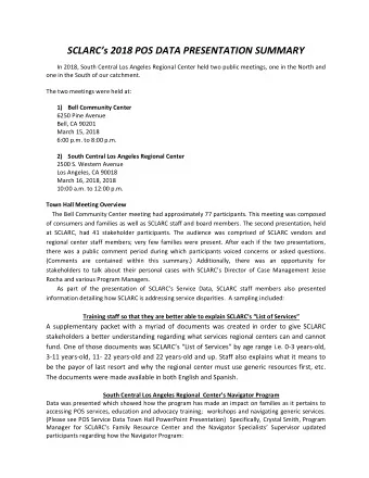 SCLARCs 2018 POS DATA PRESENTATION SUMMARY  In 2018, South Central Los Angeles Regional Center