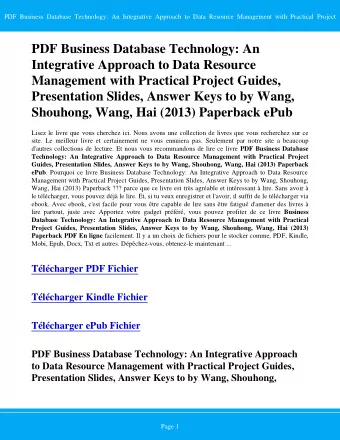 PDF Business Database Technology: An  Integrative Approach to Data Resource  Management with