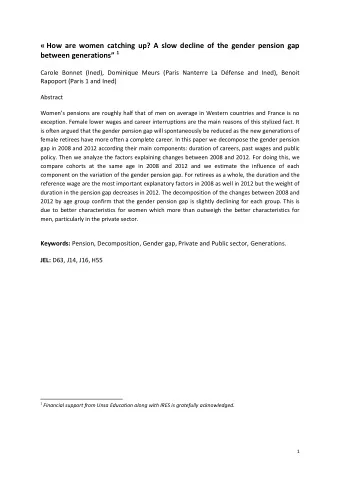 How are women catching up? A slow decline of the gender pension gap between generations 1
