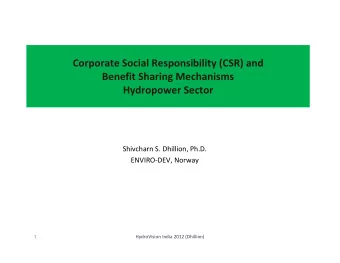 Corporate Social Responsibility (CSR) and  Benefit Sharing Mechanisms  Hydropower Sector  Shivcharn