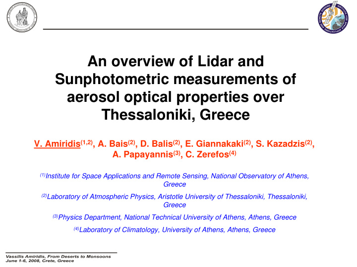 an overview of lidar and sunphotometric measurements of