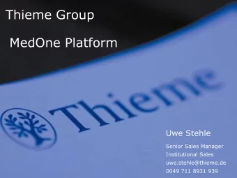 Thieme Group  MedOne Platform  Uwe Stehle  Senior Sales Manager  Institutional Sales