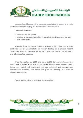 Page 1  Packaging  Our carton of spice (used as rack) is  packing 10 bags of 100gr or 20 of 50gr.