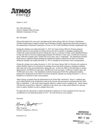 !1/~  energy  March 15, 2013  Ms. Polly McDonald  Director, Pipeline Safety Division Railroad