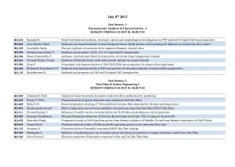 July 8 th 2015  Oral Session -1 Nanomaterials: Synthesis &amp; Characterization  I  SESSION