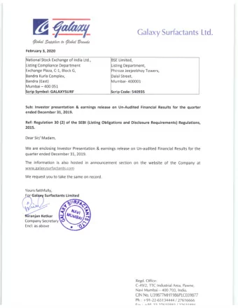 Galaxy Surfactants Limited  Investor Presentation - February 2020  Safe Harbor This presentation