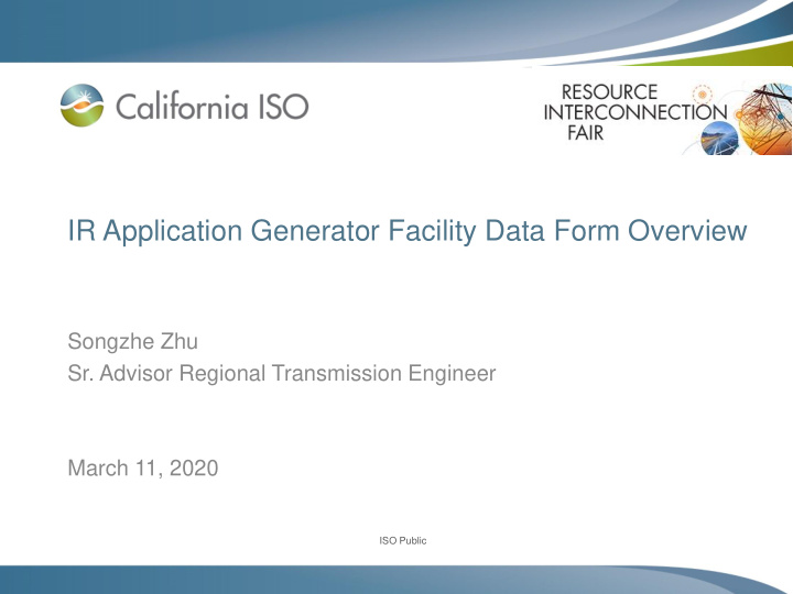 ir application generator facility data form overview