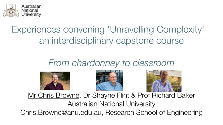 experiences convening unravelling complexity an