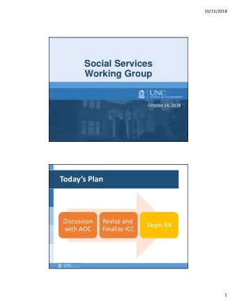 Social Services  Working Group October 16, 2018  1 Todays Plan Discussion Revise and Begin RA