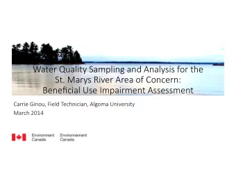 Water Quality Sampling and Analysis for the    St. Marys River Area of