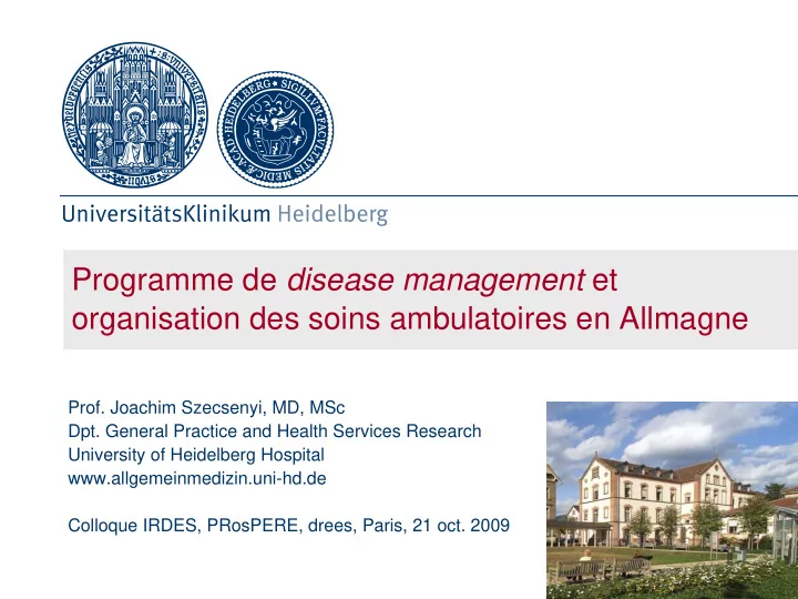 programme de disease management et organisation des soins