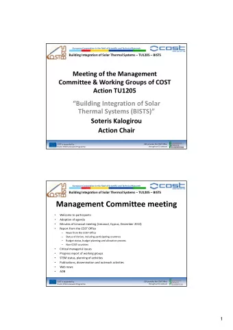 Management Committee meeting   Welcome to participants   Adoption of agenda   Minutes of