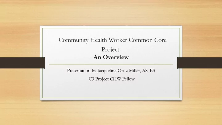 community health worker common core project an overview