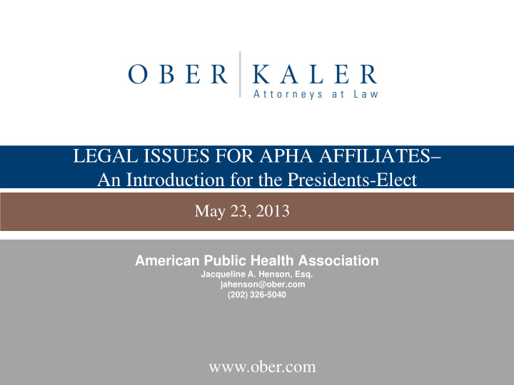 legal issues for apha affiliates an introduction for the