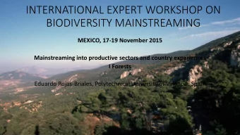 INTERNATIONAL EXPERT WORKSHOP ON  BIODIVERSITY MAINSTREAMING  MEXICO, 17-19 November 2015