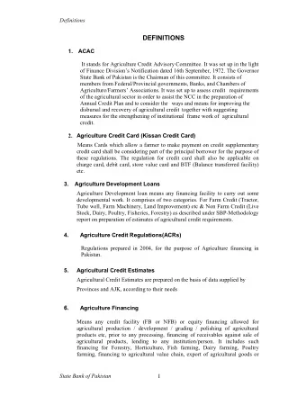 DEFINITIONS  1.  ACAC  It stands for Agriculture Credit Advisory Committee. It was set up in the