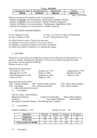 Village : MLOMP  Communaut rurale  Arrondissement  Dpartement  Rgion  Mlomp  Tendouck