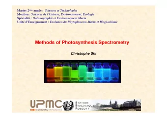 Methods of Photosynthesis Spectrometry  Christophe Six  Dfinitions  Spectrometry = spectroscopy :