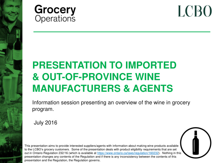 presentation to imported out of province wine