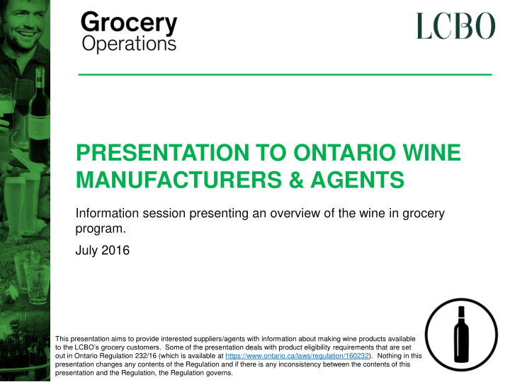 presentation to ontario wine manufacturers agents