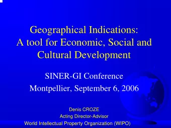 Geographical Indications:  A tool for Economic, Social and  Cultural Development  SINER-GI