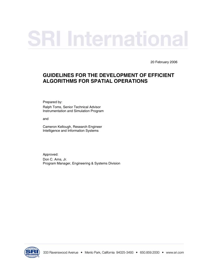 guidelines for the development of efficient algorithms