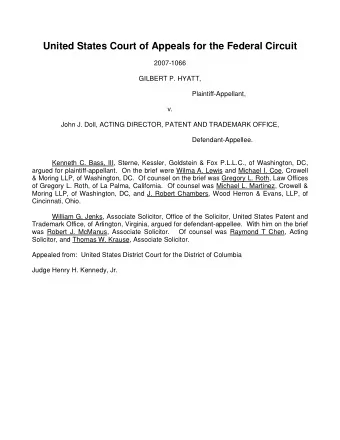 United States Court of Appeals for the Federal Circuit  2007-1066  GILBERT P. HYATT,