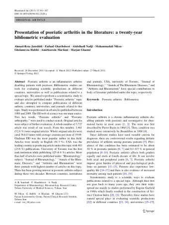 Presentation of psoriatic arthritis in the literature: a twenty-year  bibliometric evaluation
