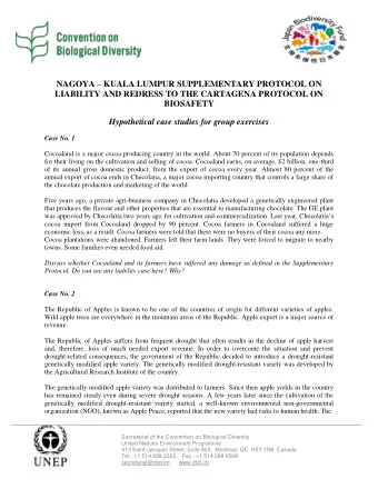 NAGOYA  KUALA LUMPUR SUPPLEMENTARY PROTOCOL ON  LIABILITY AND REDRESS TO THE CARTAGENA PROTOCOL