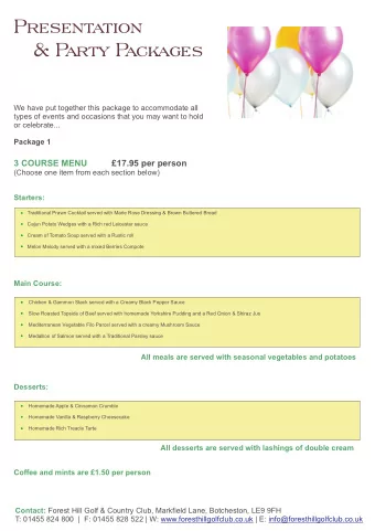 Presentation  &amp; Party Packages  We have put together this package to accommodate all  types of